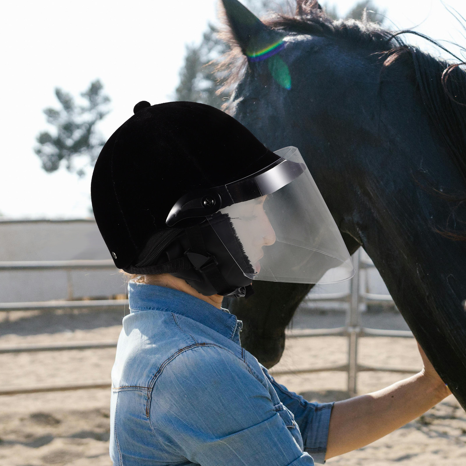 Cycling Gear Black - Black Fabric Equestrian Unisex Full Head