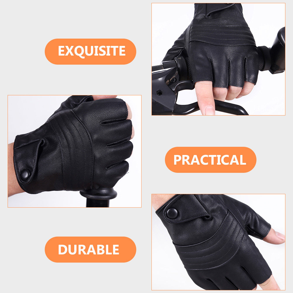 Cycling Gear Black - 1Pair Mens Black Fingerless Gloves Half