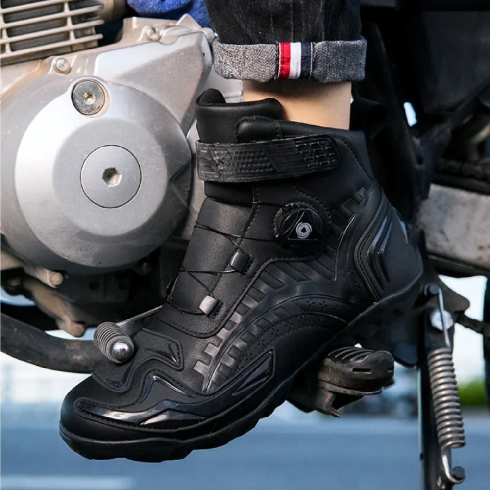 Cycling Gear Black - Black Retro Motorcycle Boots Men Motorbike